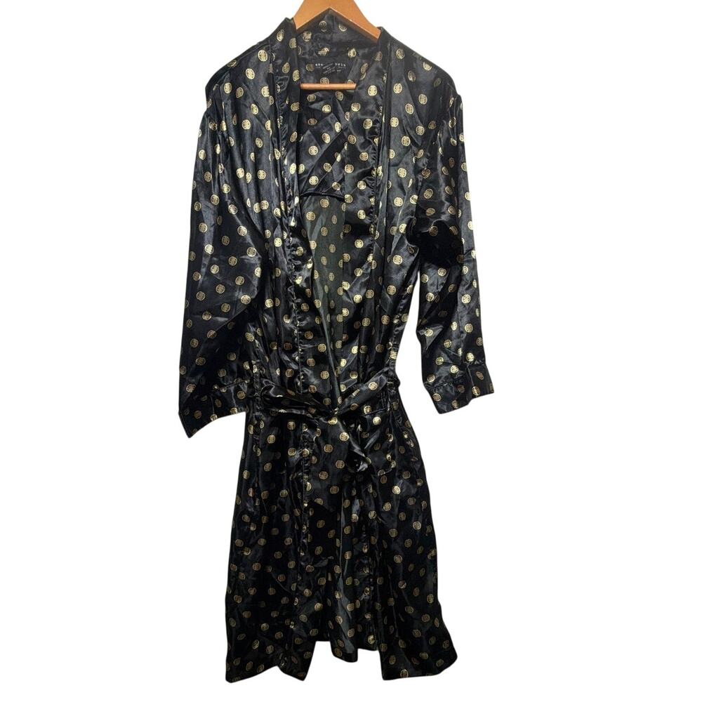 Robert Louis Robe One Size Black Gold Logo Silk Blend Smoking Jacket Gatsby